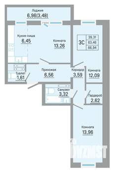 3-к квартира, вторичка, 67м2, 3/16 этаж
