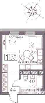 Студия квартира, строящийся дом, 27м2, 2/20 этаж