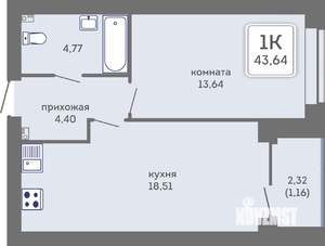 1-к квартира, вторичка, 42м2, 3/7 этаж