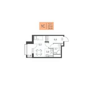 Студия квартира, вторичка, 27м2, 3/22 этаж