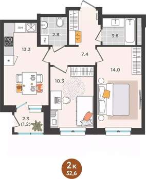 2-к квартира, вторичка, 53м2, 23/25 этаж