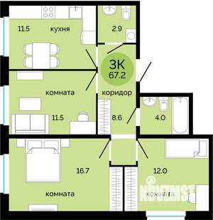 3-к квартира, вторичка, 67м2, 8/17 этаж