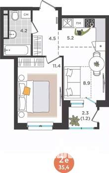 2-к квартира, вторичка, 35м2, 20/25 этаж