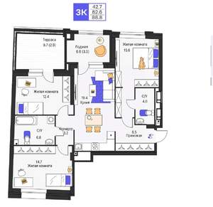 3-к квартира, строящийся дом, 89м2, 3/25 этаж