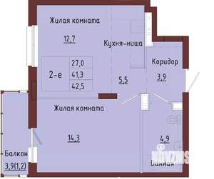 1-к квартира, строящийся дом, 45м2, 3/9 этаж