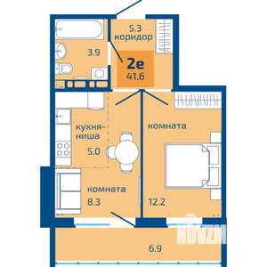 2-к квартира, строящийся дом, 42м2, 5/10 этаж