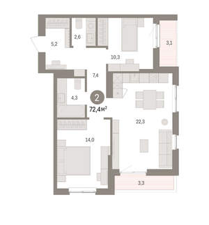 2-к квартира, вторичка, 72м2, 3/16 этаж