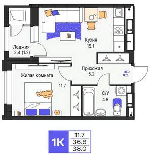 1-к квартира, вторичка, 38м2, 9/25 этаж