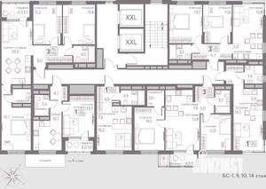3-к квартира, строящийся дом, 53м2, 2/20 этаж