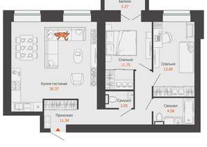 2-к квартира, вторичка, 74м2, 7/9 этаж