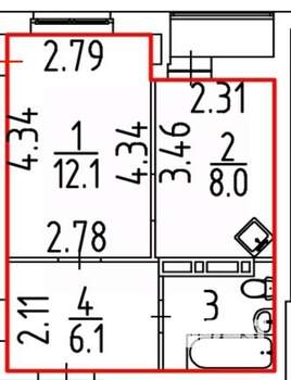 1-к квартира, вторичка, 30м2, 7/9 этаж