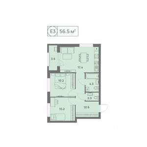 3-к квартира, вторичка, 57м2, 1/25 этаж