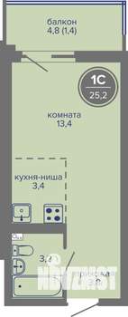 Студия квартира, вторичка, 25м2, 6/26 этаж