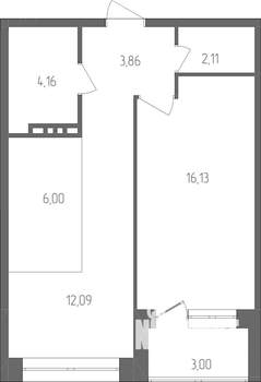 2-к квартира, строящийся дом, 46м2, 2/4 этаж