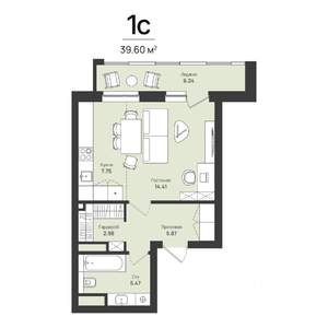 1-к квартира, строящийся дом, 40м2, 6/16 этаж