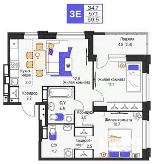 3-к квартира, вторичка, 60м2, 13/25 этаж
