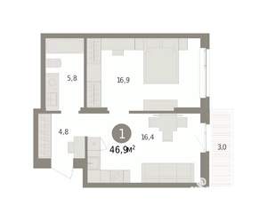1-к квартира, вторичка, 47м2, 8/9 этаж