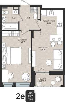 2-к квартира, вторичка, 45м2, 5/6 этаж