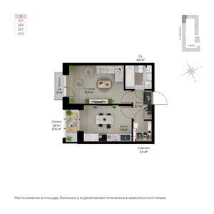 1-к квартира, строящийся дом, 40м2, 3/6 этаж
