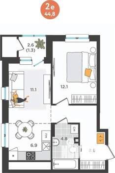 2-к квартира, вторичка, 45м2, 14/25 этаж