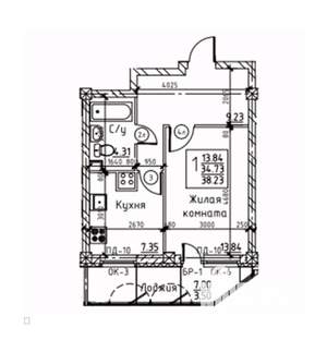 1-к квартира, вторичка, 35м2, 5/19 этаж