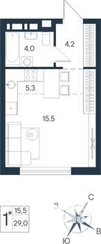 Студия квартира, строящийся дом, 29м2, 10/15 этаж