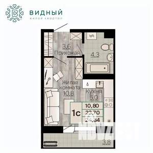 1-к квартира, вторичка, 25м2, 7/8 этаж