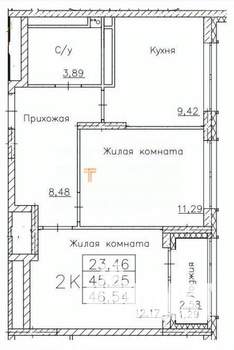2-к квартира, вторичка, 47м2, 9/10 этаж