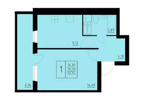 1-к квартира, строящийся дом, 34м2, 5/9 этаж