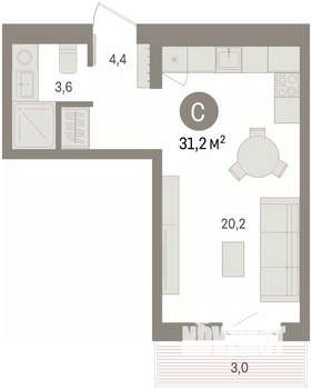 Студия квартира, вторичка, 31м2, 7/11 этаж