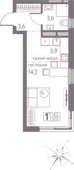 Студия квартира, строящийся дом, 27м2, 3/20 этаж