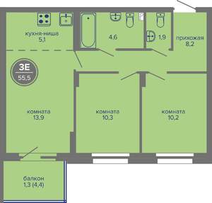 3-к квартира, вторичка, 56м2, 4/26 этаж
