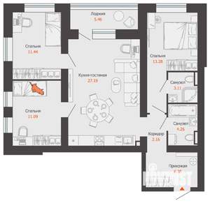 3-к квартира, вторичка, 82м2, 5/9 этаж