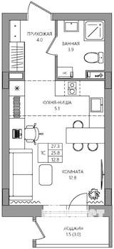 Студия квартира, вторичка, 27м2, 2/9 этаж