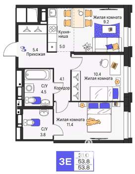 3-к квартира, вторичка, 54м2, 3/25 этаж