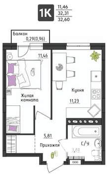 1-к квартира, вторичка, 33м2, 3/4 этаж