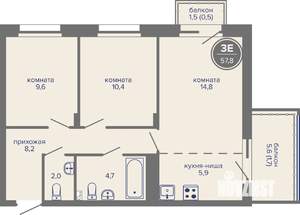3-к квартира, вторичка, 58м2, 13/26 этаж