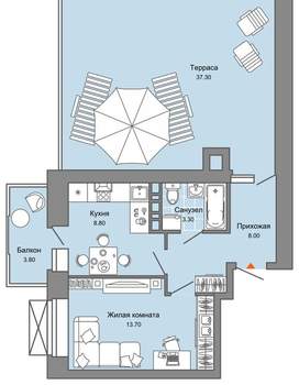 1-к квартира, вторичка, 47м2, 8/8 этаж