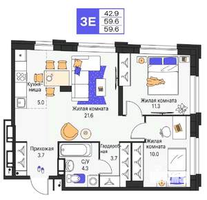 3-к квартира, вторичка, 60м2, 4/25 этаж
