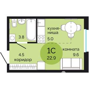 Студия квартира, вторичка, 23м2, 13/17 этаж