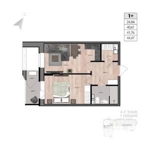 2-к квартира, строящийся дом, 44м2, 6/8 этаж