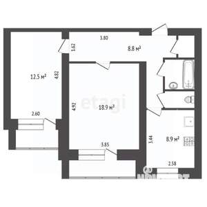 2-к квартира, вторичка, 57м2, 5/9 этаж