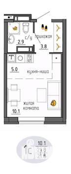 Студия квартира, строящийся дом, 22м2, 17/25 этаж