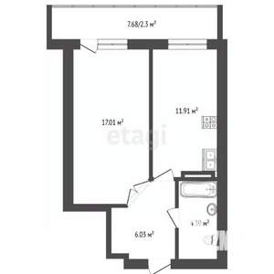 1-к квартира, вторичка, 42м2, 2/19 этаж