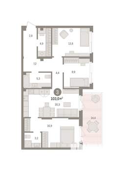 3-к квартира, вторичка, 103м2, 1/9 этаж
