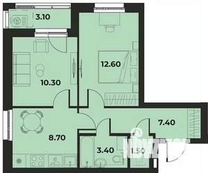 2-к квартира, вторичка, 46м2, 1/15 этаж