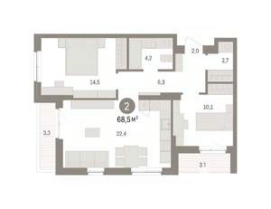 2-к квартира, вторичка, 69м2, 2/9 этаж