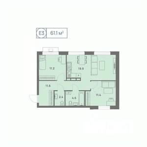 3-к квартира, вторичка, 61м2, 1/25 этаж