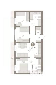 3-к квартира, вторичка, 77м2, 9/9 этаж