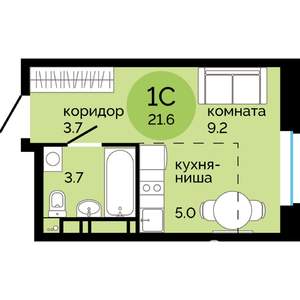 1-к квартира, строящийся дом, 22м2, 22/25 этаж